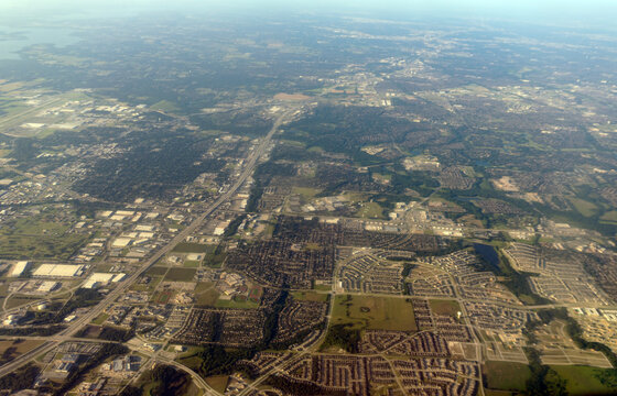 Suburban Grid: High-Altitude Aerial View of Master-Planned Neighborhoods and Urban Sprawl near Dallas, Texas