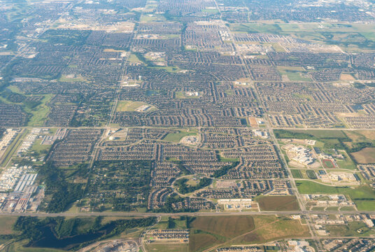 Suburban Grid: High-Altitude Aerial View of Master-Planned Neighborhoods and Urban Sprawl near Dallas, Texas