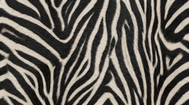 Realistic zebra animal fur seamless pattern with black and white striped skin texture background