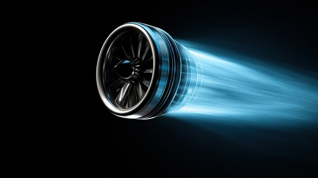Blue jet engine exhaust with motion blur on dark background