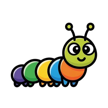 Cartoon green caterpillar with happy face and antennae.