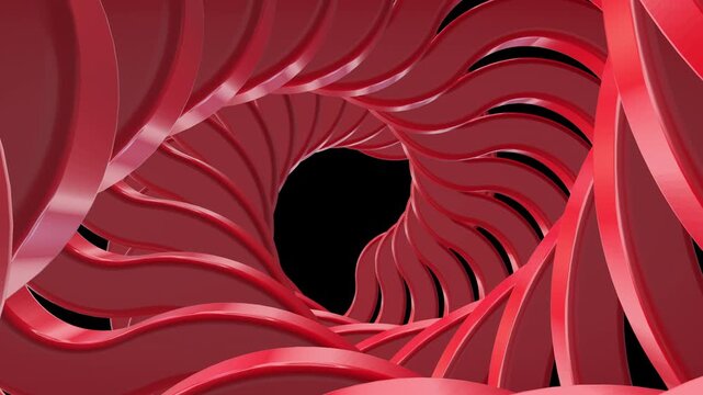 Abstract red rotating tunnel loop on transparent background