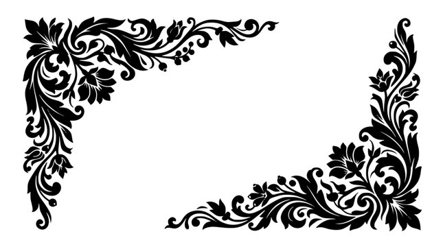 Vintage Floral Ornamental Corner Frame Borders in Black and White