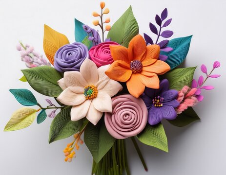 handmade clay flower bouquet on a clean white background