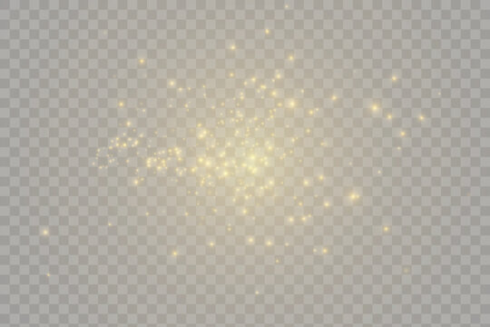Gold sparks and golden stars glitter special light effect. Vector sparkles on transparent background. Christmas abstract.	
