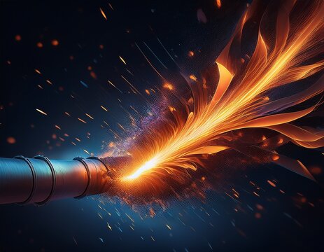 a fire is shooting out of a pipe with a lot of sparks flying out of it