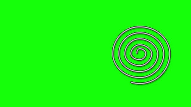 Tangled scribbled line untangling into neat spiral shape on chroma key green screen background for video editing
