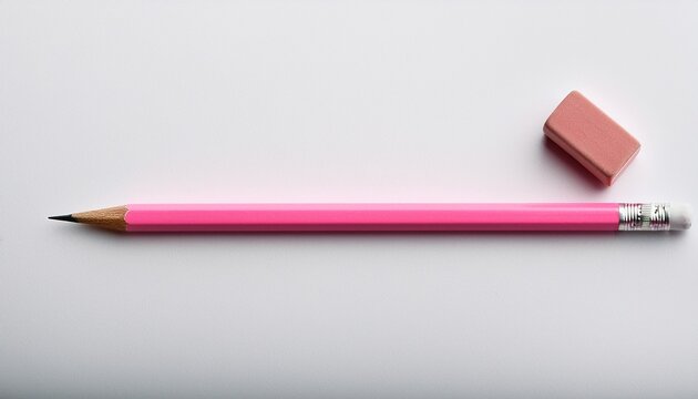 a pink pencil with a pink eraser is on a white background