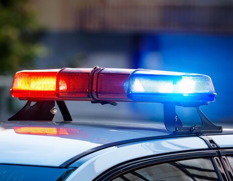 blue and red light flasher atop of a police car
