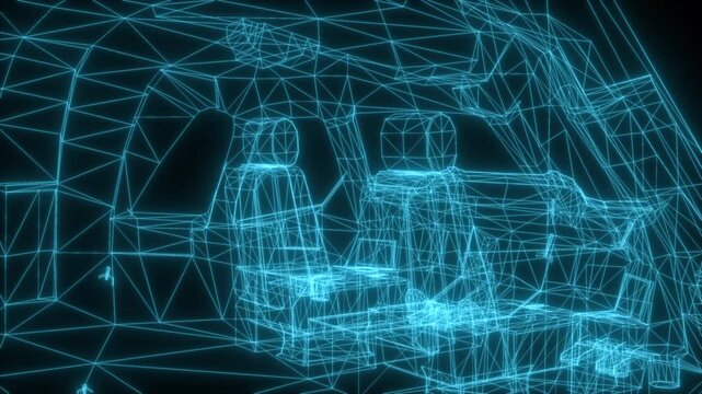 Holographic wireframe cockpit showing digital aviation technology