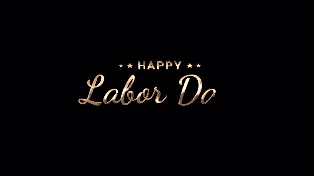 Labor day greeting with golden metallic letters and shiny festive stars suitable for holiday promotions, social media posts, and greeting cards. 4K - Alpha Channel