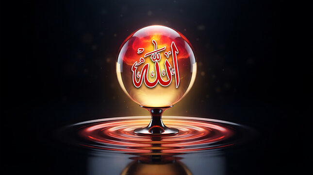 Glass sphere with arabic calligraphy on dark background