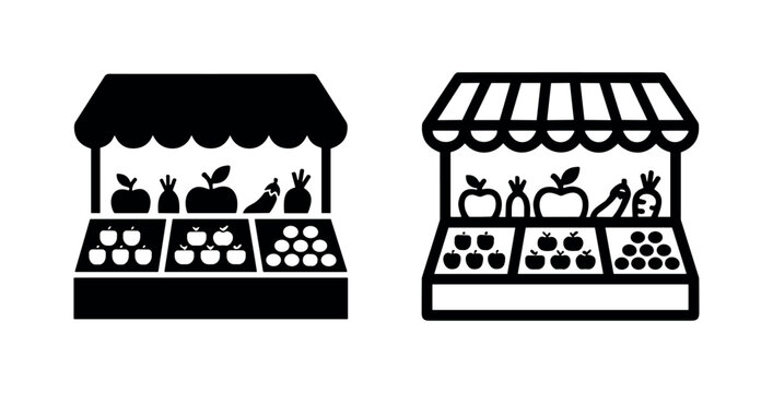 Farmers market fruit and vegetable stand icon, representing local produce.