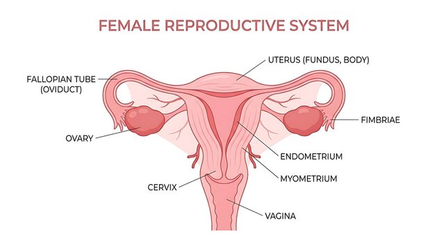 Detailed medical diagram of human female reproductive anatomy with reproductive