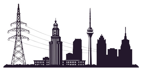 Black and white of iconic city skyline with towers and skyscrapers urban © Mamun