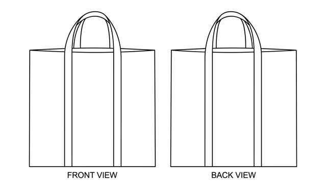 Tall handle classic shopping tote bag fashion flat sketch for tech pack cad
