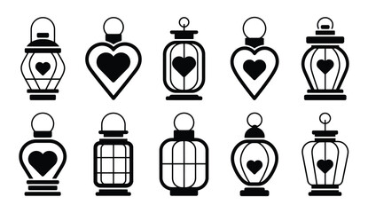 Heart shaped perfume bottle magic love potion black icon set © Naimur creativehouse