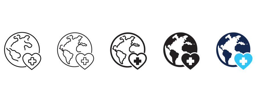 Global Healthcare and Medical Support Concept Editable Stroke Icon and Vector Illustration Set for International Health, Medicine, Care and Emergency Service