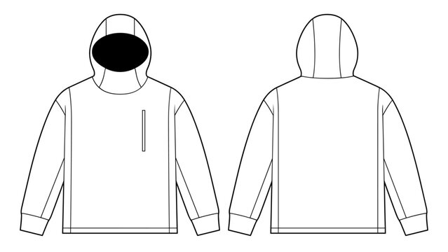 Balaclava techwear hoodie technical fashion illustration. tactical vector template illustration. front and back view. Regular fit. zip pocket. unisex. white color. CAD mockup.