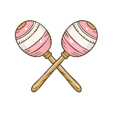 Two pink and white striped maracas crossed creating a festive musical instrument symbol