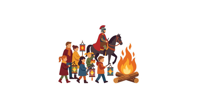 St. Martin's Day Lantern Procession Vector Illustration