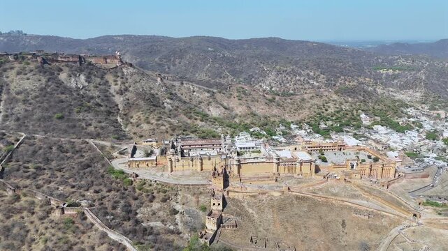 Aerial shot of Amer Fort in Jaipur, Rajasthan, India