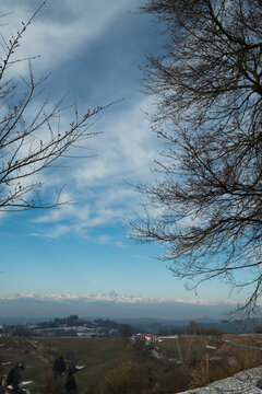 The Piedmontese Langhe and Monviso in winter with snow for a fairytale snowy landscape
