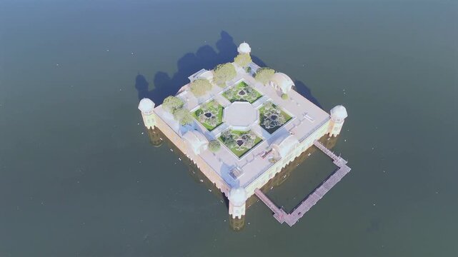 Aerial shot of Jan Mahal in Jaipur, Rajasthan, India
