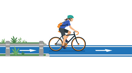 Fototapeta premium Woman cycling on dedicated bike lane, healthy lifestyle, urban transport