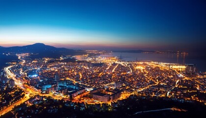 Fototapeta premium gorgeous arial view night city lights city of turkey