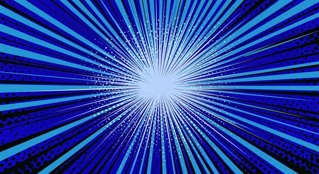 Blue radial starburst background with abstract comic book rays