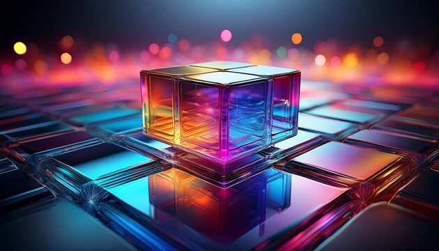 abstract 3d glass cube composition with vibrant colors