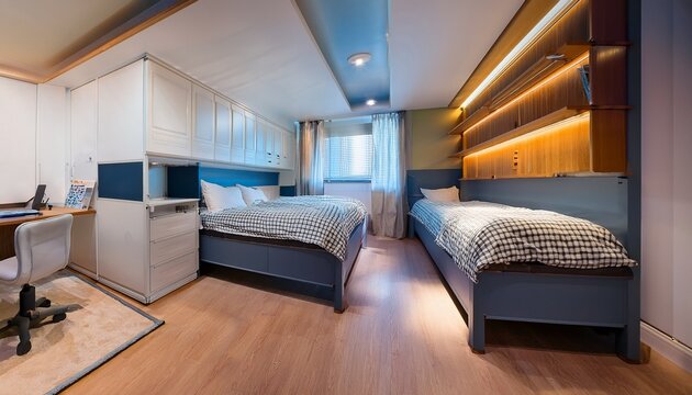 an interior design for a college dorm room