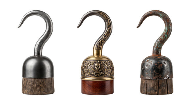 Vintage metal pirate hook hand accessories set
