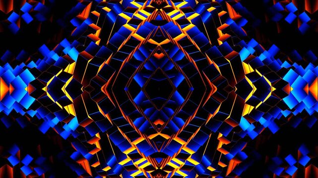 Orange and Blue Random Shape Rectangular Waves Kaleidoscope Background VJ Loop in 4K