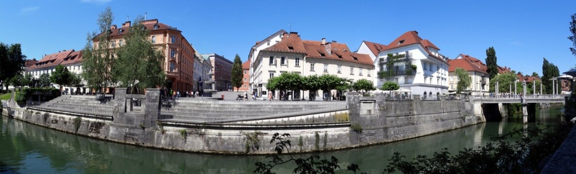 Panoramic view of Ljubljanica river, Ljubljana - Slovenia