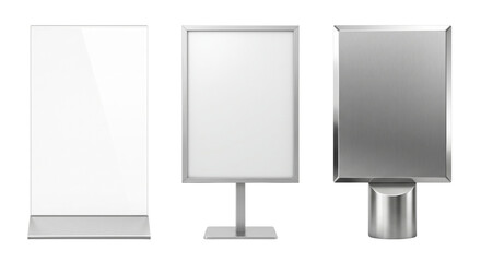 Blank silver metallic display stands and signboards © PNG Lab