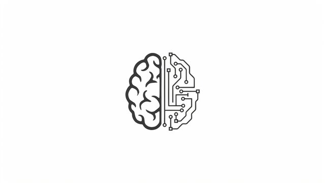 Human brain split into biological organic and technological circuit sides with technology artificial intelligence connection abstract innovation technical computer engineering cybernetic