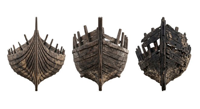 Vintage wooden viking ship models collection isolated