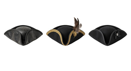 Fototapeta premium Vintage black leather pirate tricorn hats collection