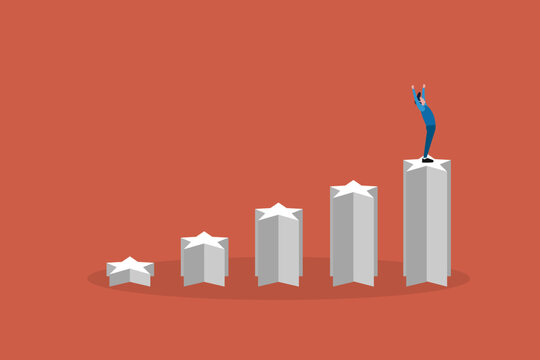 Businessman standing up steps star. concept of Success, achievements and goals