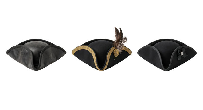 Vintage black leather pirate tricorn hats collection