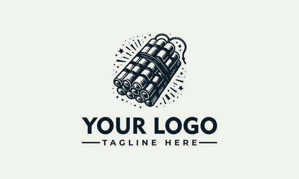 Vintage Style Dynamite Stick Explosive Device Graphic Emblem Design for Industrial and Construction Business Branding