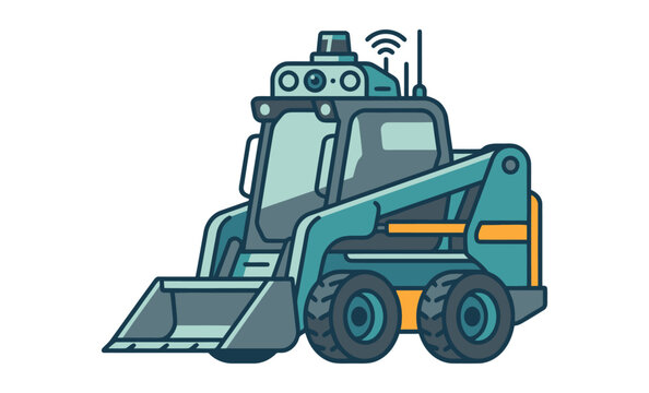 Autonomous Skid Steer Loader Vector Illustration