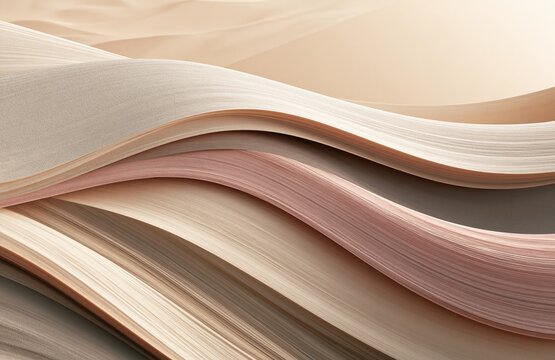 Stacked open book pages forming elegant flowing waves close-up