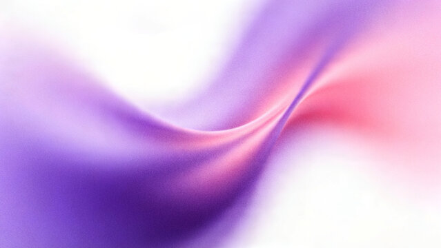 Abstract grainy background with blurred aura gradient floating fluid waves in vibrant purple lavender and soft pink over minimal bright white backdrop.