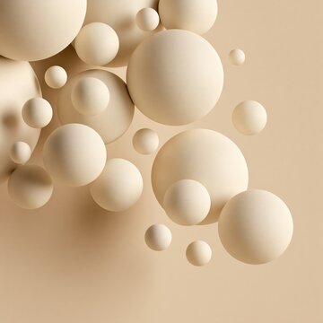 Abstract 3D spheres on beige background, soft minimal render
