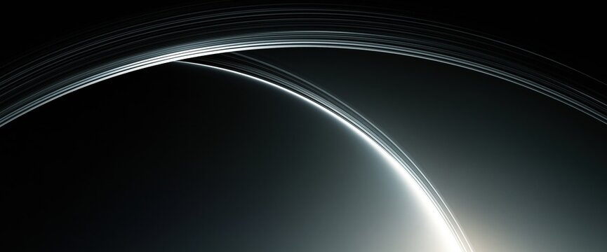 Abstract glowing light curve on dark background, futuristic tunnel