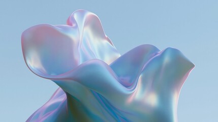 Obraz premium Abstract digital art piece that appears to be made of a shiny, metallic material. the background is a light blue color, and the object is in the center of the image.