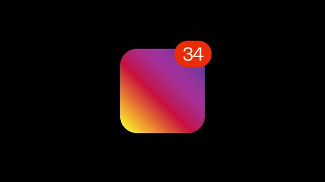 Purple gradient mobile app icon with notification badge counting unread messages up to 200, smartphone alert counter animation for sms marketing, engagement or overload, transparent background